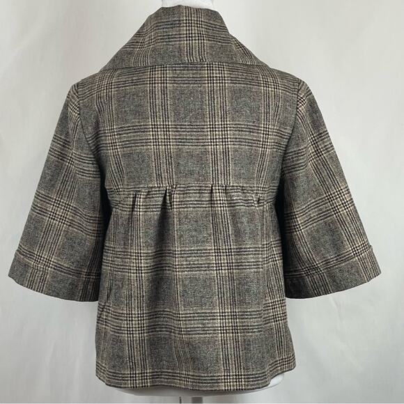 Boston Proper Tan & Cream Plaid Wool Blend Academia Prep Jacket NWOT Size 8 - Picture 5 of 12